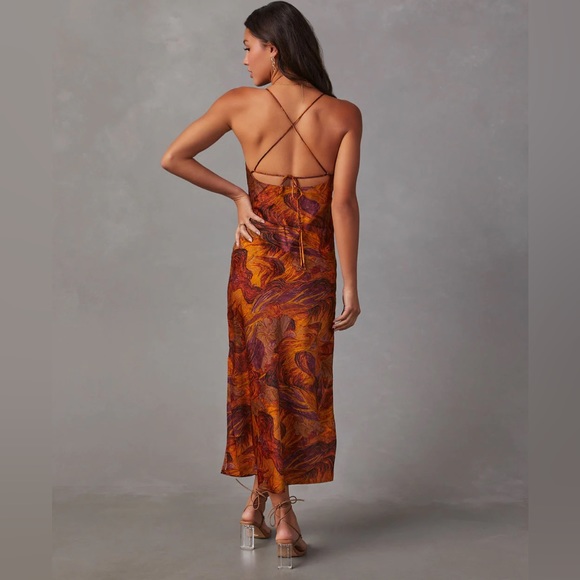 Brown Marble Print Satin Dress - Picture 2 of 4